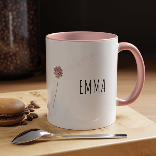 Personalized Wildflower Mug – Take Time to Bloom, Pink Accent Mug 11oz (0,33l)