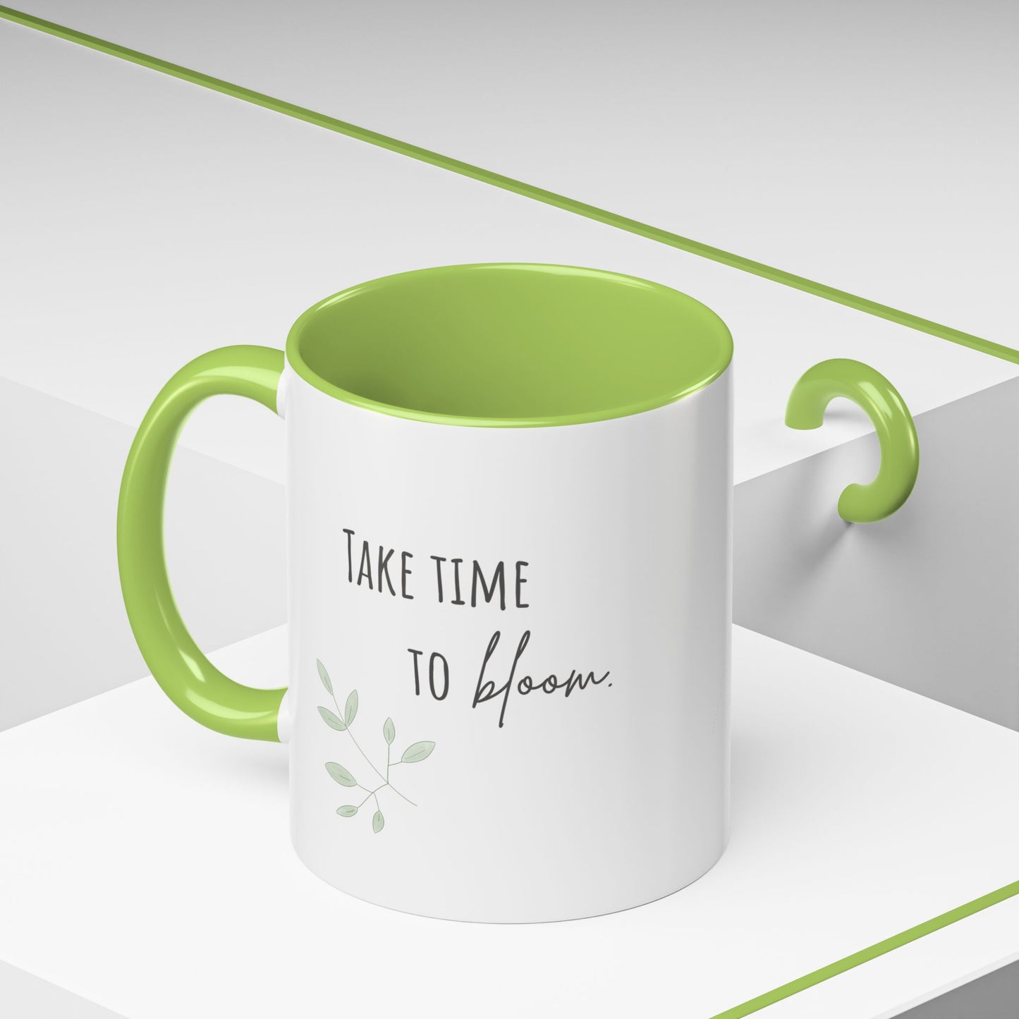 Personalized Wildflower Mug – Take Time to Bloom, Pink Accent Mug 11oz (0,33l)