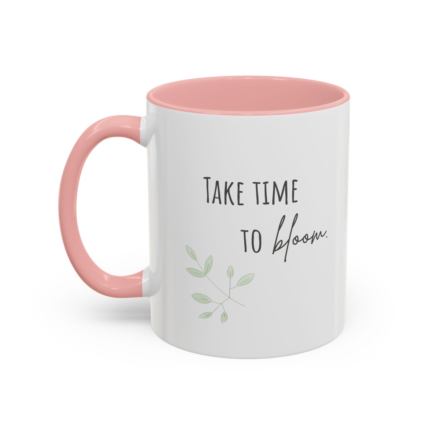 Personalized Wildflower Mug – Take Time to Bloom, Pink Accent Mug 11oz (0,33l)