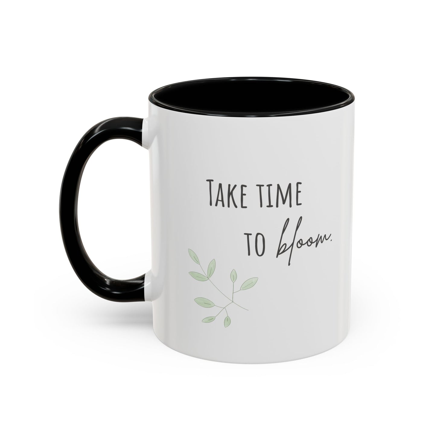 Personalized Wildflower Mug – Take Time to Bloom, Pink Accent Mug 11oz (0,33l)